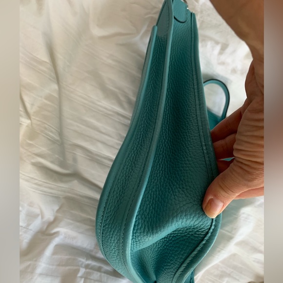 Authentic Hermes Evelyne Blue Atoll BAG Crossbody Strap GM Clemence Leather - Picture 12 of 16